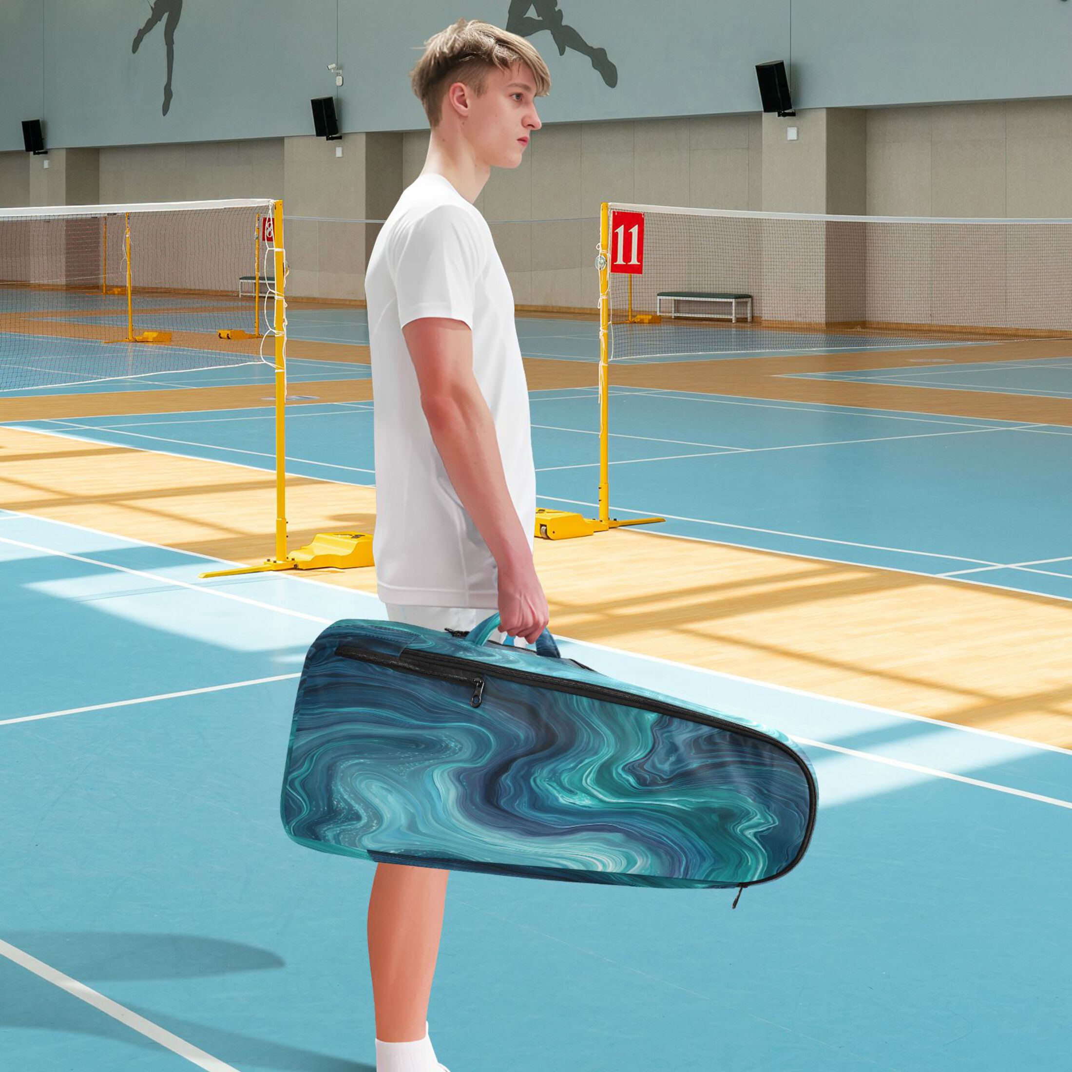 2 Racquet Holder Tennis Backpack Tennis Racket Covers Gym Bags Dark Blue Ocean Waves
