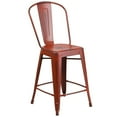 thumbnail image 1 of 24'' High Distressed Kelly Red Metal Indoor-Outdoor Counter Height Stool with Back, 1 of 9