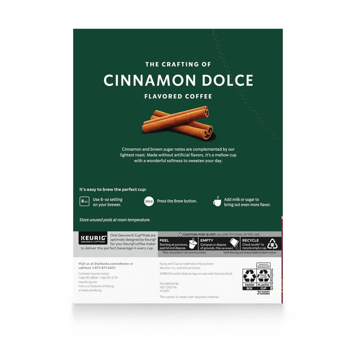 2X - Starbucks Keurig Cinnamon Dolce Cinnamon Light Roast Coffee Pods - 22 K-Cups