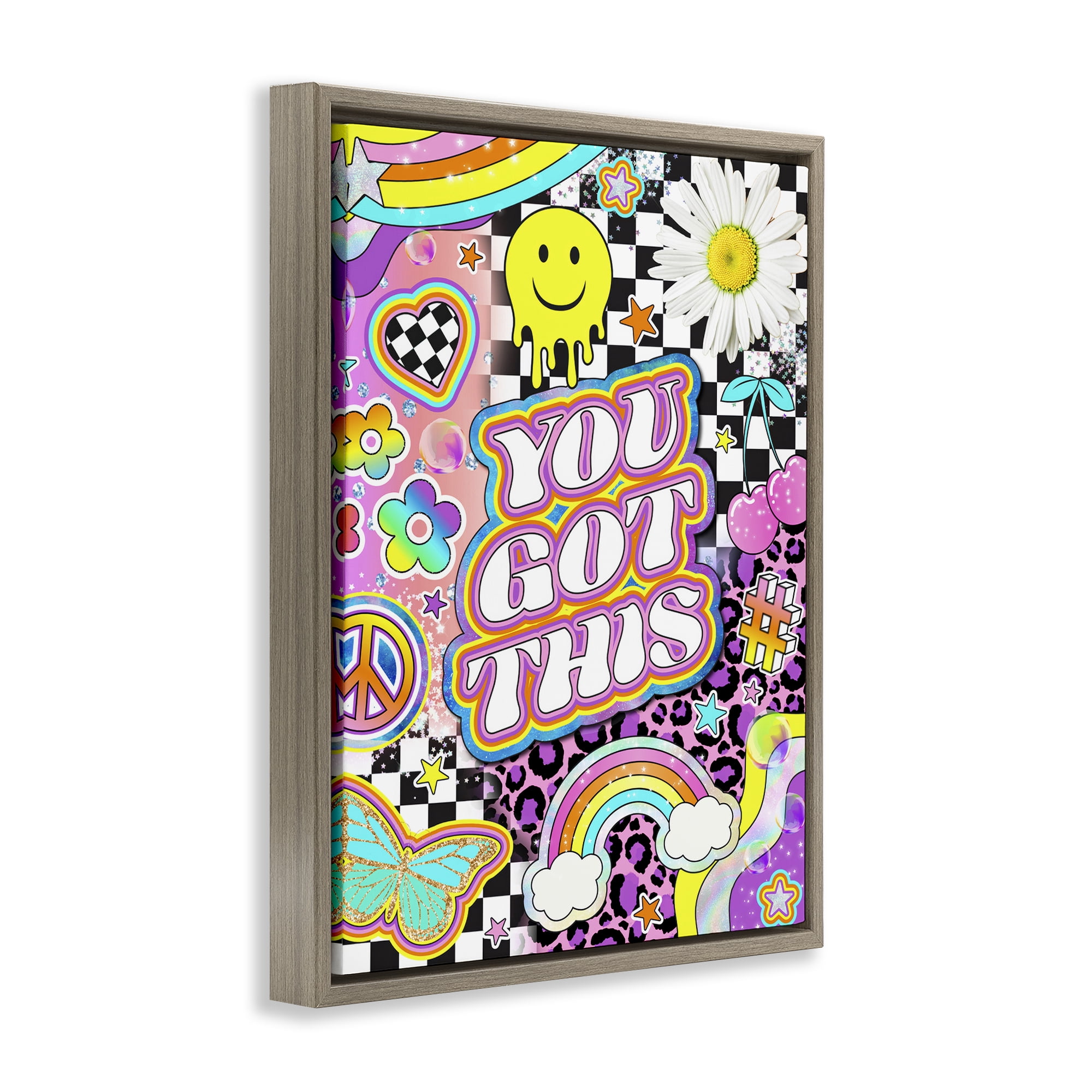 Stupell Industries Groovy You Got This Collage Abstract Painting Brown Floater Framed Canvas Art Print Wall Art, 17 x 21