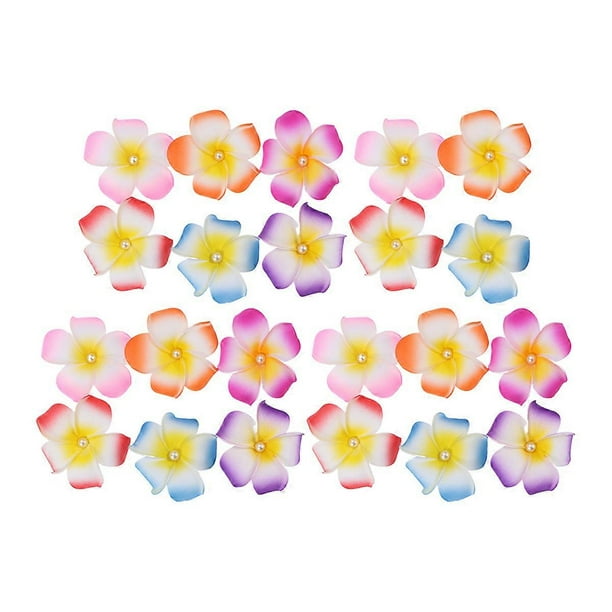 20pcs Hawaiian Plumeria Flower Hair Clip with Pearls Barrettes for Beach Party Wedding Event (Mixed Color, 2pcs for Each Color)