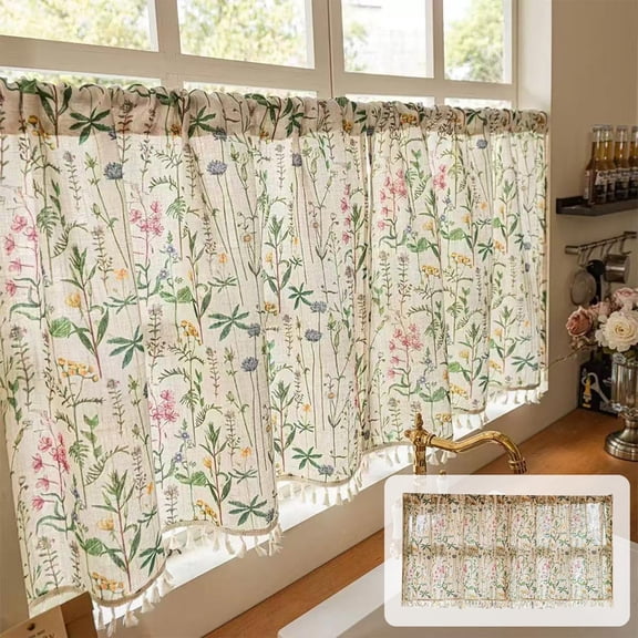 Cafe Window Curtain, 39.4x23.6in Vibrant Summer Printed Short Curtain, Stitched Rod Pocket Sun-Proof Drape, Romantic Partition for Kitchen, Pantry, Window & Home Decor Use