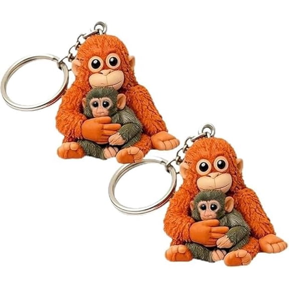 Cute 3D Monkey Holding Plush Toy Keychain, Hanging Stuffed Animal Key Ring for Backpack, Car Keys, Gift