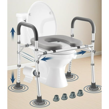 Toilet Seat Riser with Handles, 500lb Raised Toilet Seat, Adjustable Height & Width, Handicap Raised Toilet Chair for Seniors, Fit Any Toilet