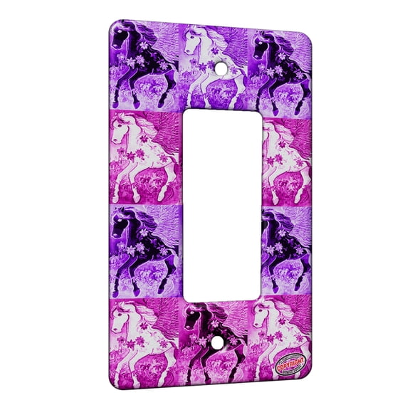 KuzmarK™ 1 Gang Rocker Wall Plate - Pegasus Filly with Wildflowers Fantasy Horse Pink Pattern Art by Denise Every