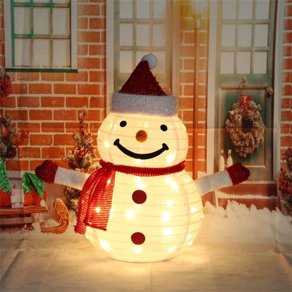 BSJJY 23.6In Lighted Pop Up Christmas Snowman Decorations, Pre-Lit Light Up 40 LED Warm White Lights, Battery Powered Collapsible Easily Metal Stand Easy for Xmas Indoor Outdoor Decor, 1PCS
