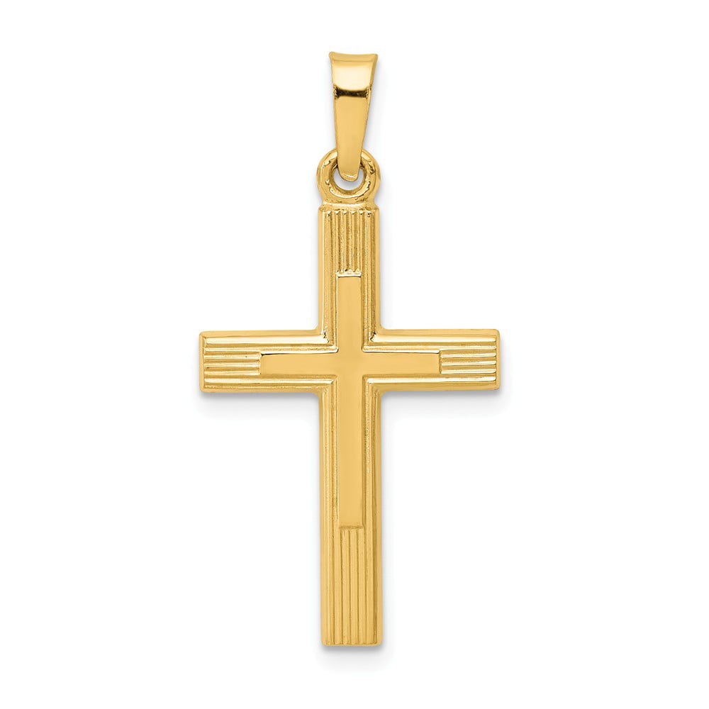 14K Yellow Gold Brushed and High Polish Finish Latin Cross Pendant