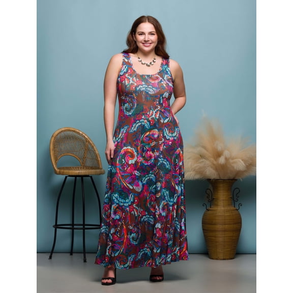Plus Size Scoop Neck Tank A Line Maxi Dress