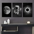 thumbnail image 2 of wall26 - 3 Panel Canvas Wall Art - Space Theme with Astronaut and The Moon in Black and White - Giclee Print Gallery Wrap Modern Home Art Ready to Hang - 16"x24" x 3 Panels, 2 of 4