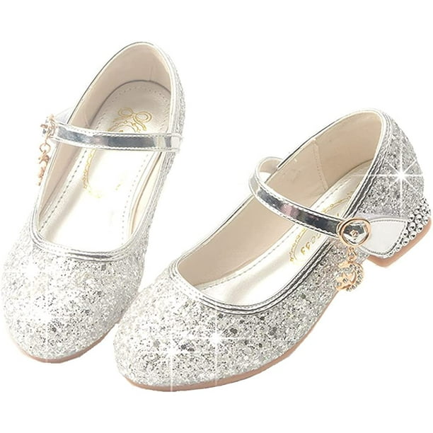 Little Girls Glitter Mary Jane Ballerina Low Heel Princess Wedding