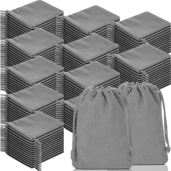 Funda de terciopelo con cordón Wesnoy 7 x 9 cm gris 200 unidades