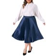 thumbnail image 2 of Agnes Orinda Women's Plus Size Pleated Stretchy High Waist Metallic Shiny Midi Skirt 3X Dark Blue, 2 of 6