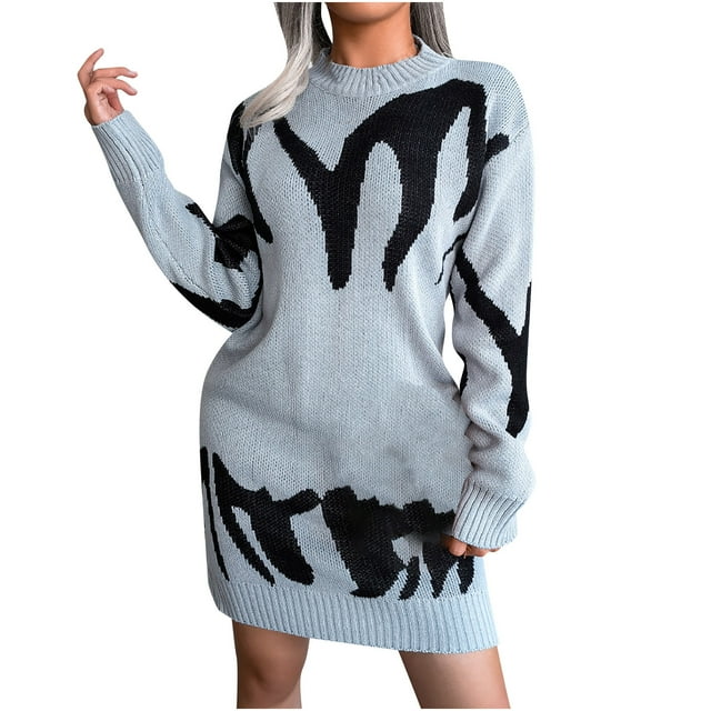 CEHVOM Robe Pull en Tricot à Motifs Géométriques Décontractée pour Femmes