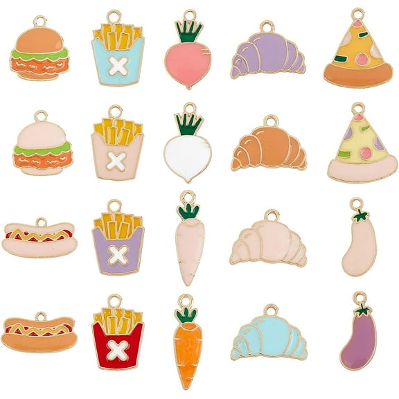 40pcs Food Theme Enamel Pendant Assorted Gold Plated Enamel Charm Pendant Girly Pendants for Earrings Jewelry Making Necklace Bracelet