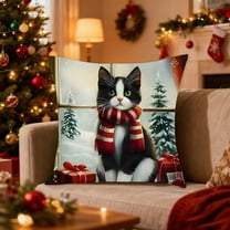 Under $5 Christmas Throw Pillow Covers 18x18" Linen Pillow Case for Sofa Couch Xmas Decorations Linen Cats Pillow Case Printed Home Living Room Sofa