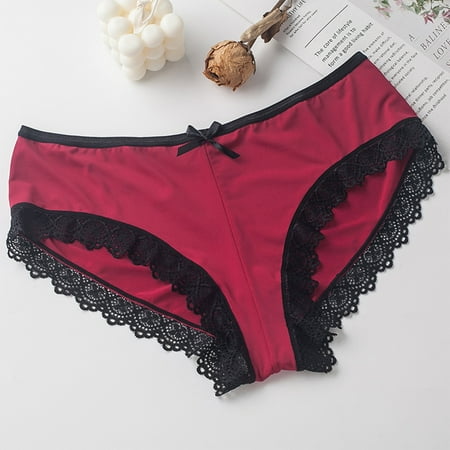 

nsendm Women Lace Ice Silk Low Waist Pants Cotton Crotch Briefs Womens plus Size Underwear Cotton Underpants A Large
