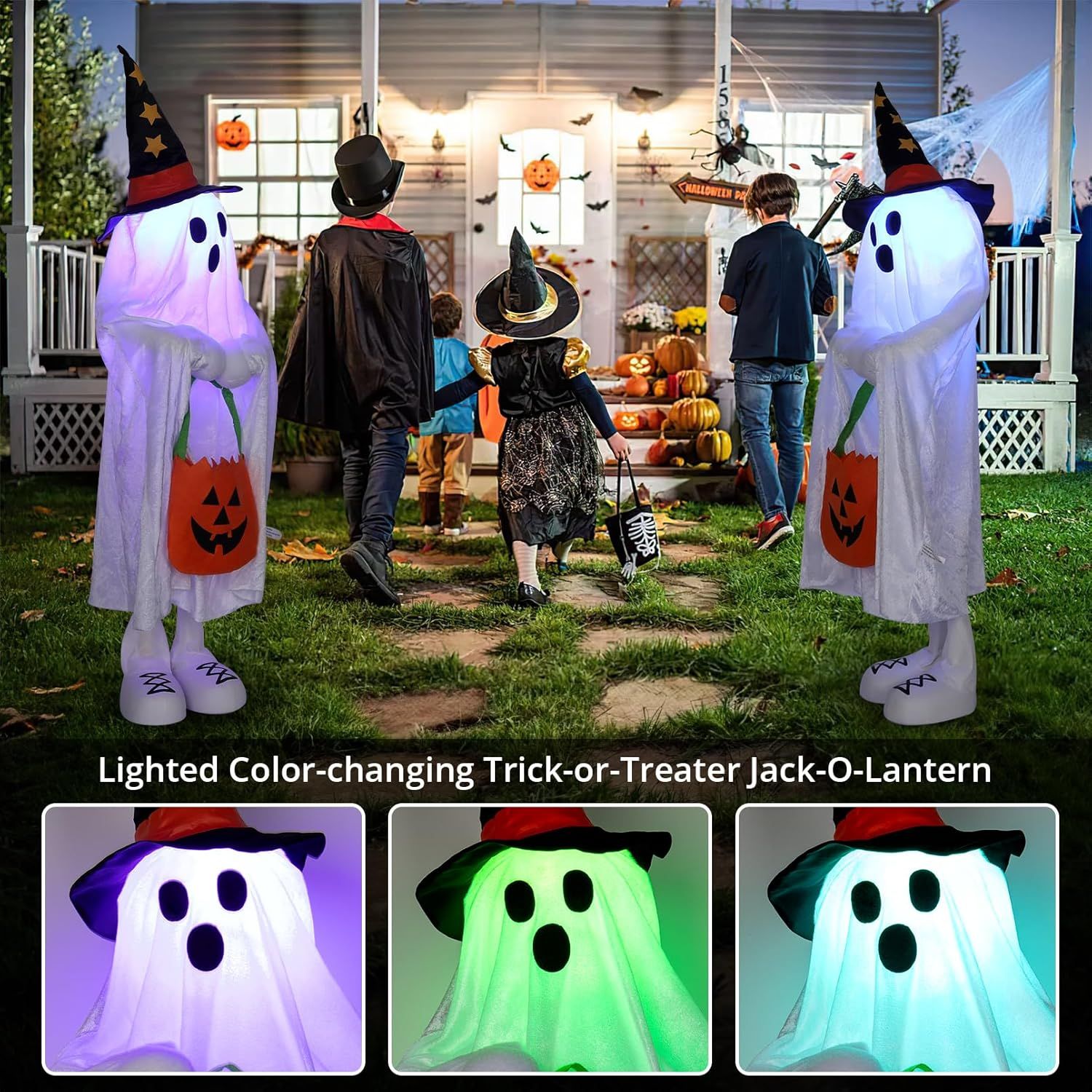 38 Inch Color Changing Ghost Decoration with Candy Pocket for Halloween Porch