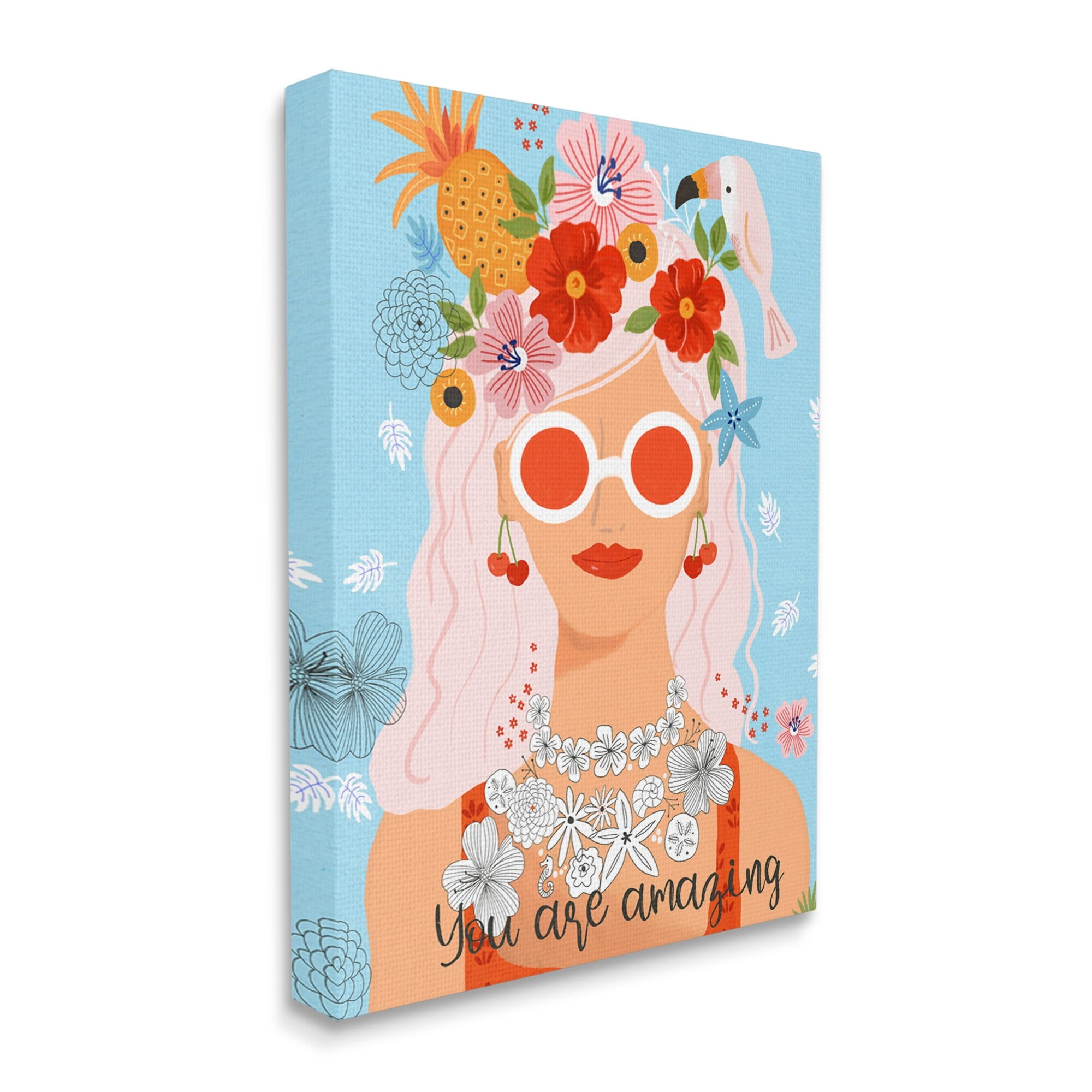 Stupell Industries You Are Amazing Motivational Floral Woman Portrait Graphic Art Gallery Wrapped Canvas Print Wall Art, Design by Sharon Lee