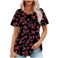 thumbnail image 2 of PXLKNZH Chemises Plissées à Manches Courtes pour Femmes Col Rond Décontracté Printemps Automne Hauts Coupe Ample Tunique Légère Imprimée Florale Mode 2025 Vêtements Multicolore,TG, 2 of 6