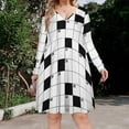 thumbnail image 2 of Crossword Empty Boxes Pattern Long Sleeve Dresses For Women Vintage Elegant Party Dress Oversized V-neck Dress S-8XL, 2 of 7