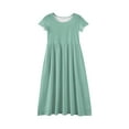 thumbnail image 4 of Girl's Summer Short Sleeve Loose Dress Casual Crewneck Long Maxi Dresses for Kids with Pockets 4-14 Years Light Green 160, 4 of 5