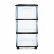 HOMZ 3-Drawer Cart Organizer with Removeable Wheels, Medium, Black & Clear