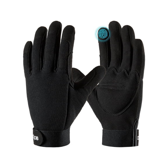 COOLJOB Thorn Proof Garden Gloves with Touchscreen Fingers for Men, Rose Pruning Work Gloves with Palm Cushion for Gardener, Farmer and Landscaper (Black 1 Pair Large)