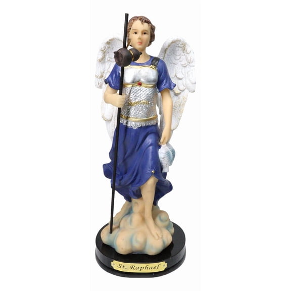 Archangel Saint Raphael Holding Staff And Fish Statue With Name Base 8"H Series