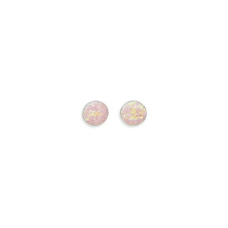 Childrens Sterling Silver Birthstone Earrings - Synthetic Pink Opal Stud Earrings Childrens Womens Teens 7mm Sterling Silver