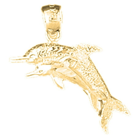 18K Yellow Gold Dolphin Pendant - 23 mm