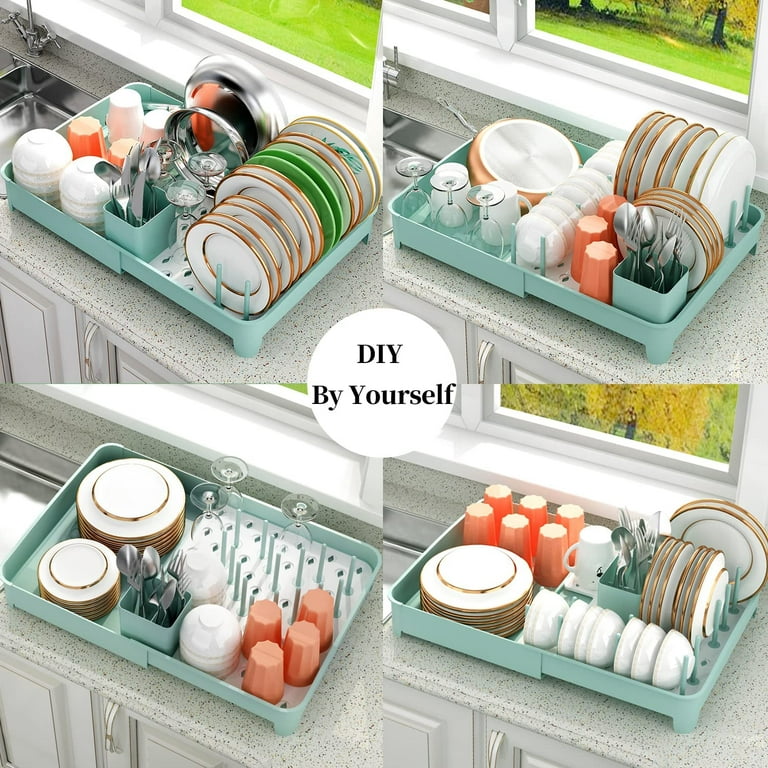Dish Drying Rack and Drainboard Set Expandable (13.8-20.75) for Kitchen  Counter, Dish Drainer Large Capacity with Drainboard 