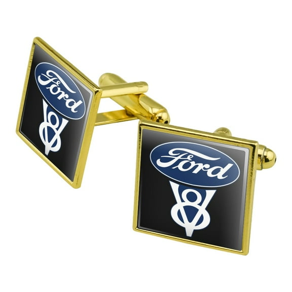 Ford Vintage V8 Logo Square Cufflink Set - Silver or Gold