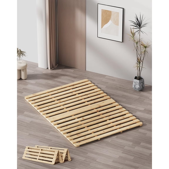 Japanese Tatami Mat, Tatami Bed Frame, Foldable Wood Slatted Floor Bed Frame for Futon Mattress, Breathable Floor Sleep Bedding - Full