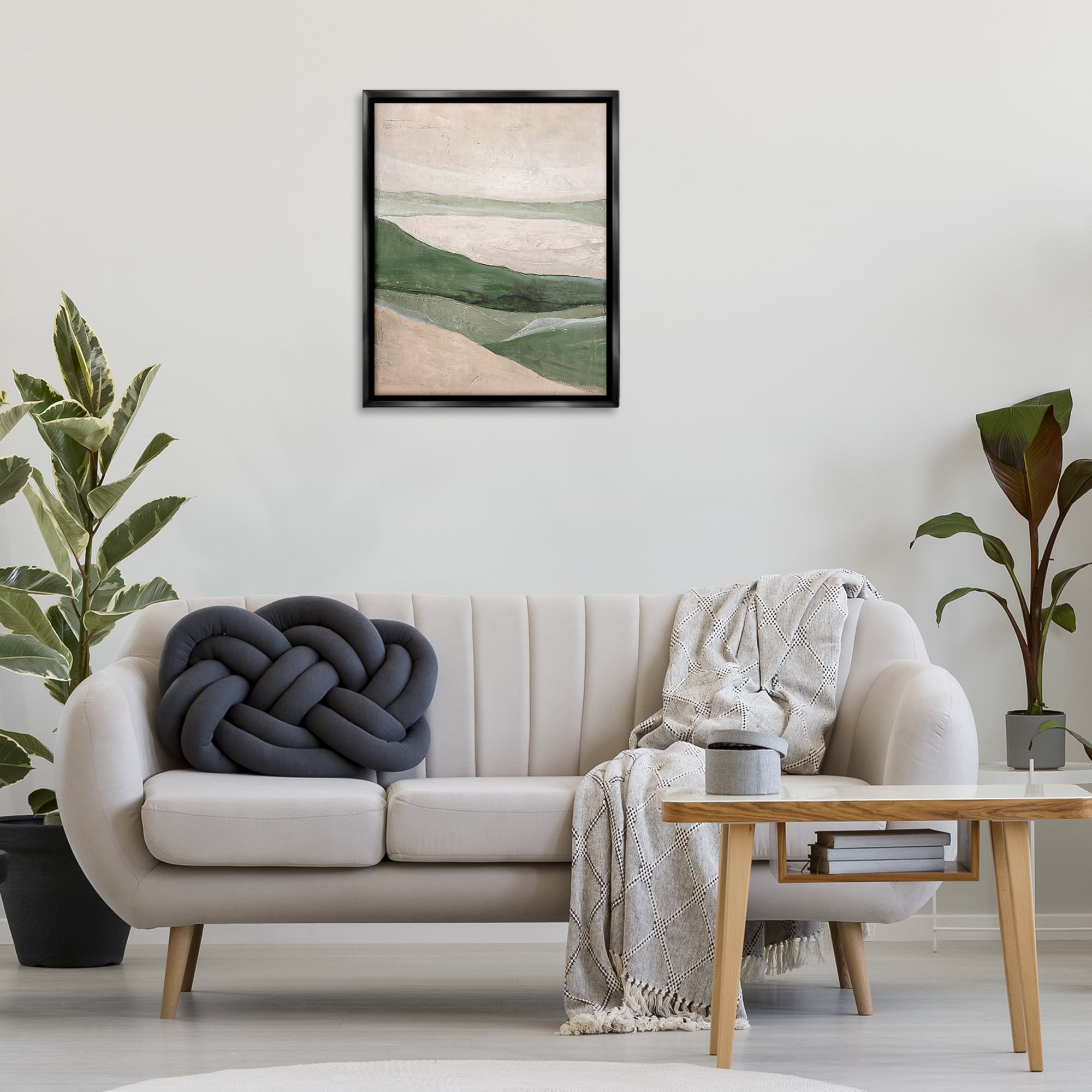 Stupell Industries Green Hills Abstraction Landscape & Nature Painting Black Floater Framed Canvas Art Print Wall Art, 25 x 31