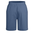 thumbnail image 4 of Domuza Linen Shorts for Men Drawstring Loose Fit Solid Color Elastic Waist Straight Leg Summer Casual Beach Bermuda Shorts Navy M, 4 of 6