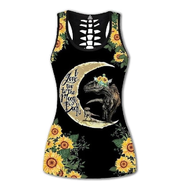 Yoga Suit Vest And Leggings Moisture Wicking Sunflower Moon Design Sport Fitness Home Gym Tight