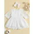 thumbnail image 3 of Toddler Baby Girls 2Pcs Summer Outfits, Half Sleeve Round Neck Lace Dress Headband Set, 3 of 9