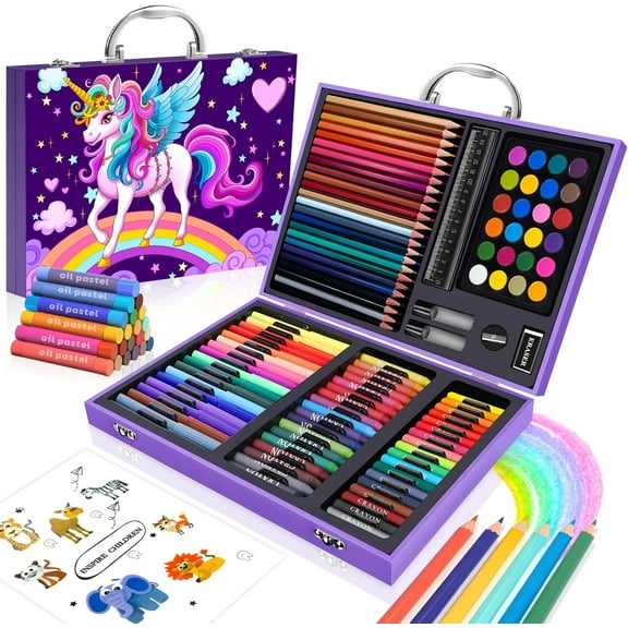 homicozy Art Supplies Kit for Kids Ages 4-12,Unicorn Art Case Coloring Set,Drawing Kits with Markers, Crayons, Colored Pencils,Oil Pastels,Coloring Book,School Supplies,Gift for Kids Artist Age 4 