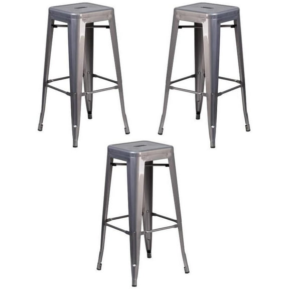 Home Square 30" Backless Metal Bar Stool in Gray Finish - Set of 3