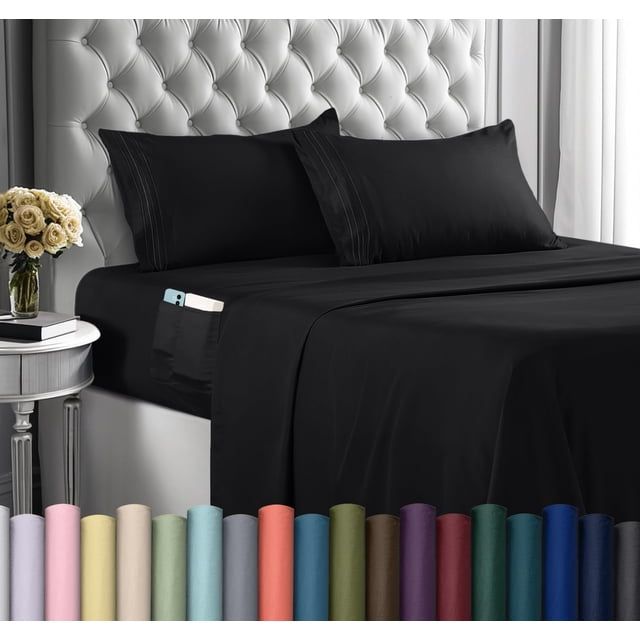 Juego de sábanas Utopia Bedding King Size de microfibra, 4 piezas, color negro