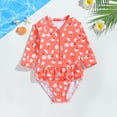 thumbnail image 2 of THDHVS Kids Swimsuits, Bathing Suits for Girls, Kid's Print Long Sleeve Cute Flounce Swimsuit for Girls Orange 5-6 Years, 2 of 8