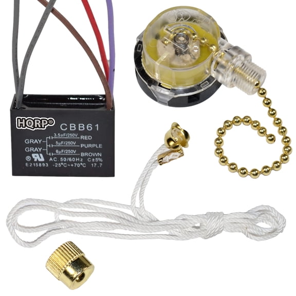HQRP Kit Ceiling Fan Capacitor 3.5uf 5uf 6uf 5-Wire CBB61 and 3Speed Fan Switch