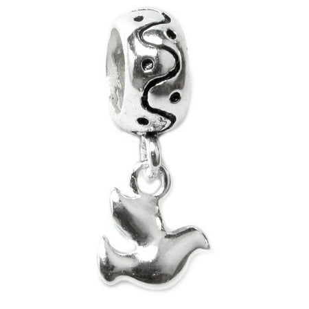 Sterling Silver Dove Charm - Queenberry Sterling Silver Peace Dove Dangle European Bead Charm Fits Pandora