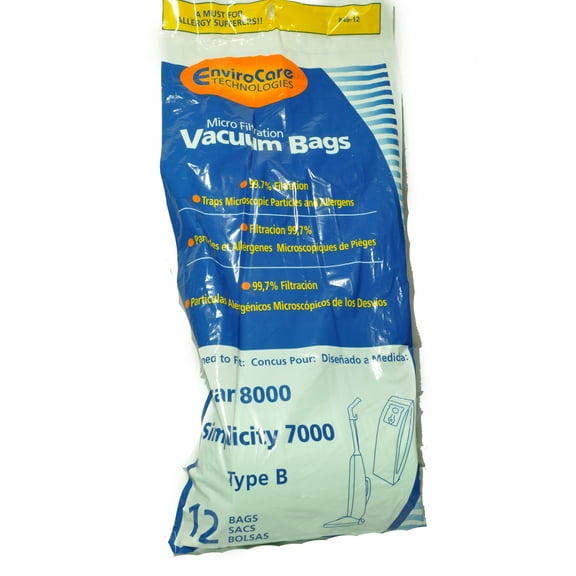 Riccar Type B Upright Vacuum Cleaner Bags, EnviroCare Replacement Brand, designed to fit Riccar 8000 Upright Vacuum Cleaners, 99.7 Microfiltration, 12 bags in pack