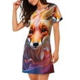 thumbnail image 2 of Balery Color Splash Fox Portrait Camisón de manga corta con cuello redondo para mujer, cómodo y elegante., 2 of 6