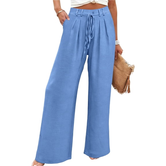 Women's Soft Nylon Spandex Stretch Trousers, Elastic Waist Straight Leg Long Pants with Functional Pockets, Tummy Control Slimming Fit, Casual Daily Wear, Work & Weekend | TruHer,Blue L