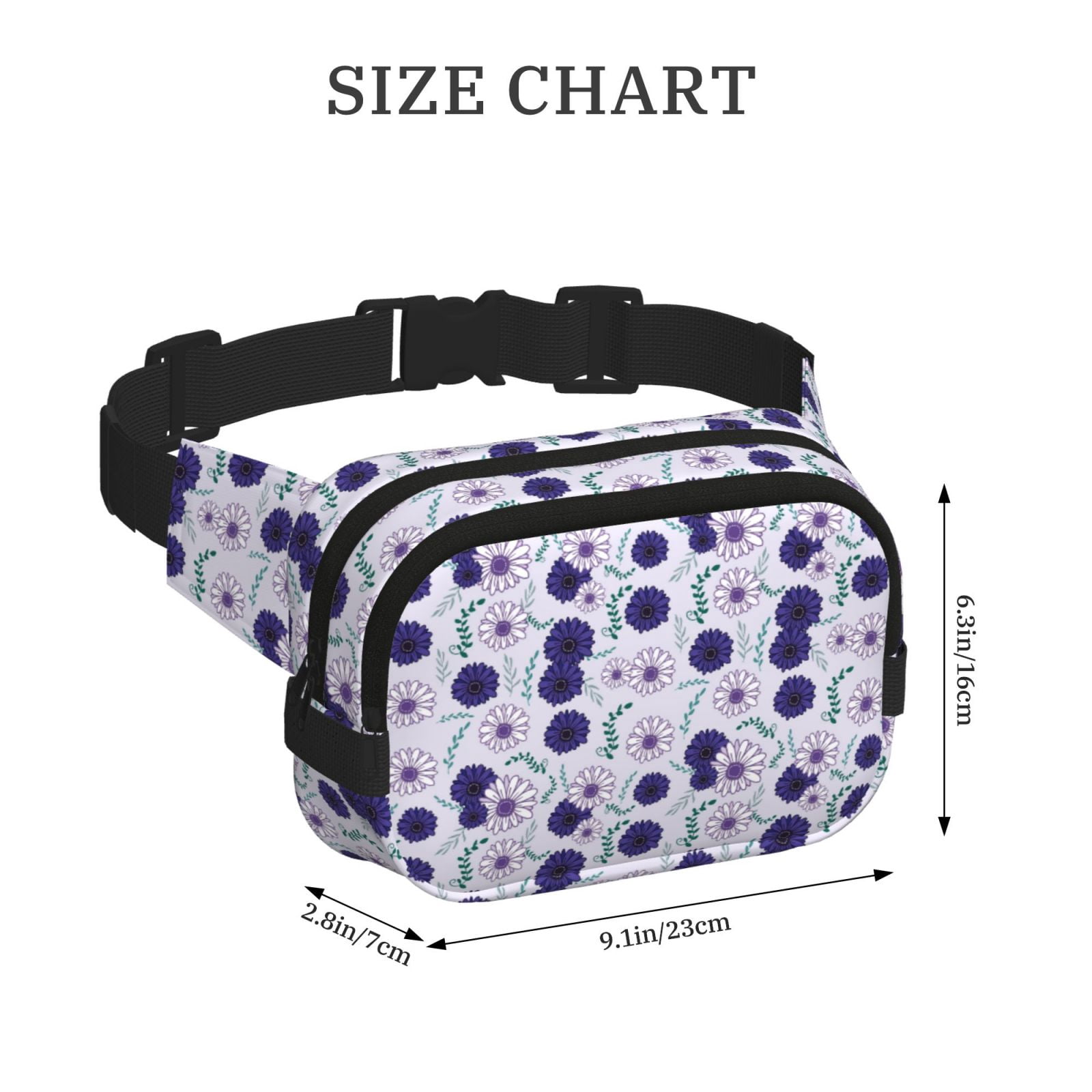 Picia Daisies Flowers Print Square Double-Layer Waist Bag Mini Adjustable Waist Belt Bag Exercise Running Travel Hiking