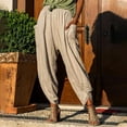 thumbnail image 6 of MIUOWANP Women's Cotton And Linen Pants with Pockets Solid Color Elastic Waisted Split Cuffed Wide Leg Trousers Size XXXL(14)Khaki, 6 of 8