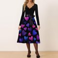 thumbnail image 2 of Valentines Day Dresses Scalloped Neck Fit and Flare Dress with Heart Print Waist Vintage Style Skater Midi for Women Dark Blue L, 2 of 4