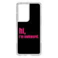 thumbnail image 1 of DistinctInk Clear Shockproof Hybrid Case for Galaxy S21 ULTRA 5G (6.8" Screen) - TPU Bumper, Acrylic Back, Tempered Glass Screen Protector - Black Hot Pink "hi, I'm awkward.", 1 of 2